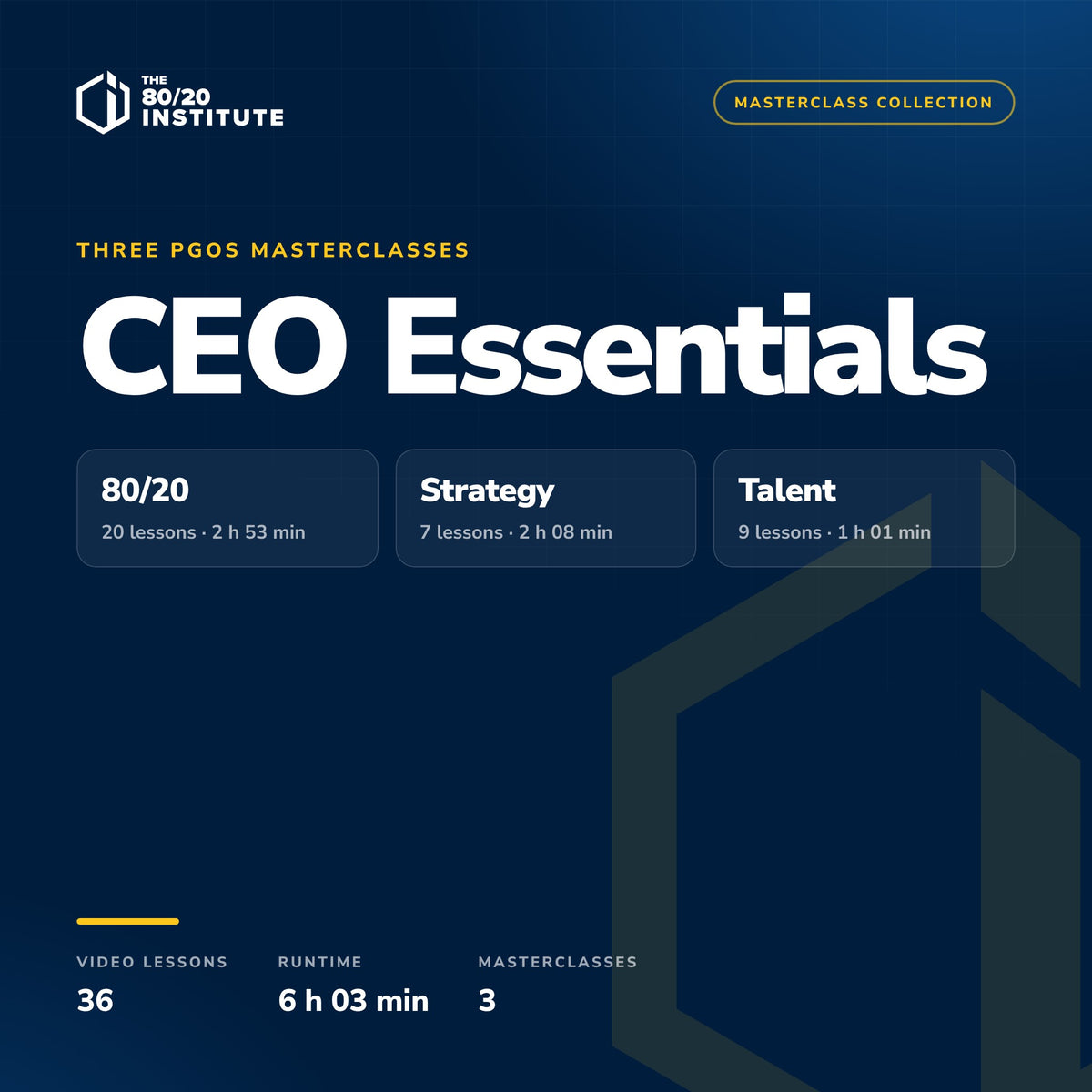 PGOS CEO Essentials — three masterclasses: 80/20, Strategy, Talent