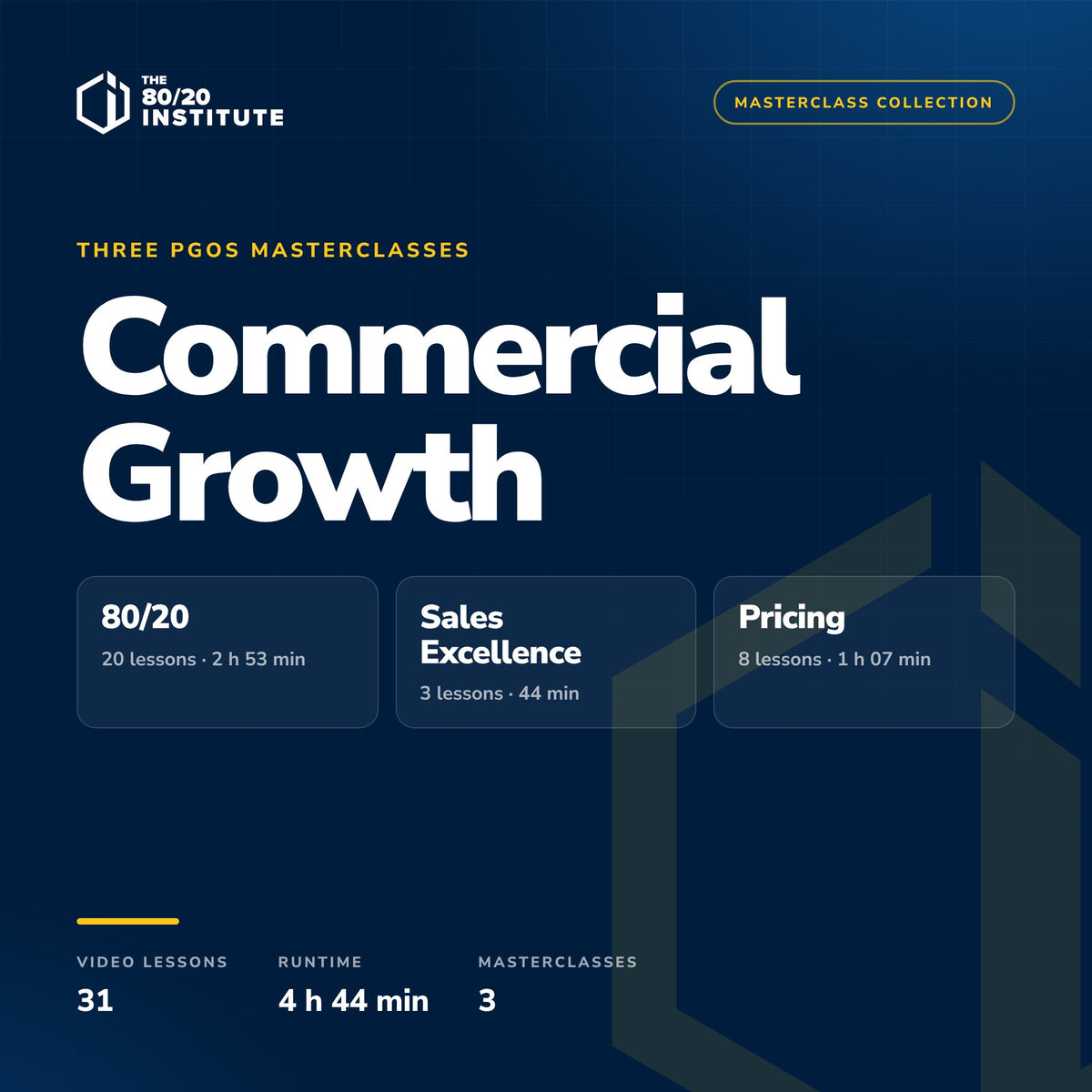 PGOS Commercial Growth — three masterclasses: 80/20, Sales Excellence, Pricing